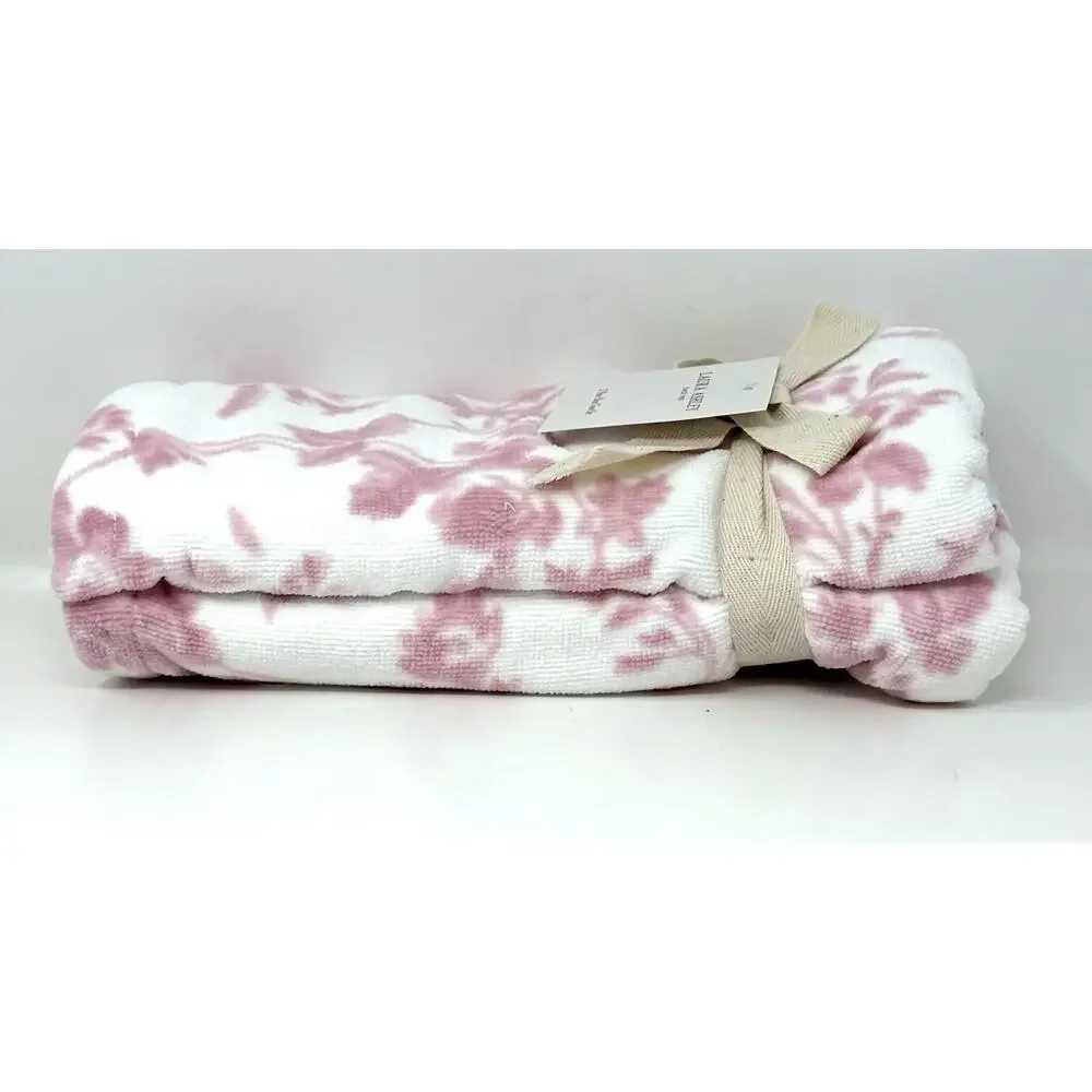 Laura Ashley Floral Bath Hand Towels Set 2 Pcs Pink White Toile NWT Flowers